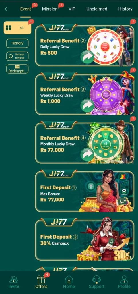 JJ77 Games bonuses
